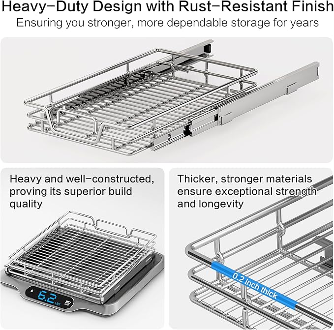 2-Tier Kitchen Cabinet Pull Out Shelf and Drawer Organizer Slide Out Pantry Storaqe Basket in Multiple Sizes (11" W x 18" D)