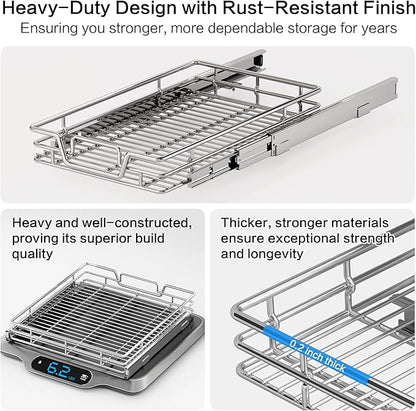 2-Tier Kitchen Cabinet Pull Out Shelf and Drawer Organizer Slide Out Pantry Storaqe Basket in Multiple Sizes (11" W x 18" D)