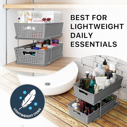 Simple Houseware 2 Tier Bathroom Organizer Tray Pull-Out Sliding Drawer, Under Sink Storage, Gray