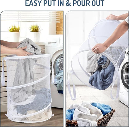 Seiritex Mesh Popup Laundry Hamper 115L Collapsible Laundry Basket Extra Large Capacity Foldable Clothing Storage Basket with Handles No Lid 26 H x 18 W x 18 L (White)