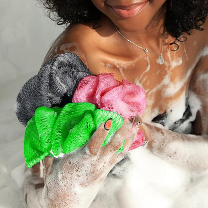 African Net Sponge Authentic - 2 Pieces Body Exfoliator Bath Sponge - Exfoliating Washcloth Back Scrub for Shower - Face & Skin Care, Travel Portable, Durable (Baby Pink & Pink)