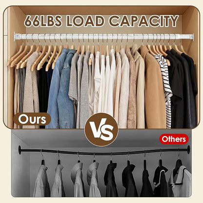 Closet Rod 17-87 Inches，1.3 Inch Diameter Heavy-Duty Adjustable Closet Rods for Hanging Clothes Closet Hanging Rod Metal Closet Poles for Wardrobes Laundry RV Bathroom（White Wood Grain Finish）