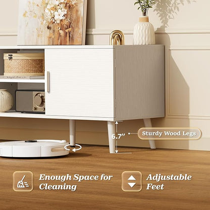SUPERJARE TV Stand for 55 Inch TV, Entertainment Center with Adjustable Shelf, 2 Cabinets, TV Console Table, Media Console, Solid Wood Feet, Cord Holes, for Living Room, Bedroom, White