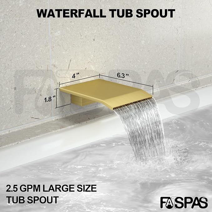 Brushed Gold Shower System with 10-Inch Rain Showerhead and Tub Spout | cUPC-certified pressure balance brass valve to prevent scalding, CEC-certified air injection technology for low pressure