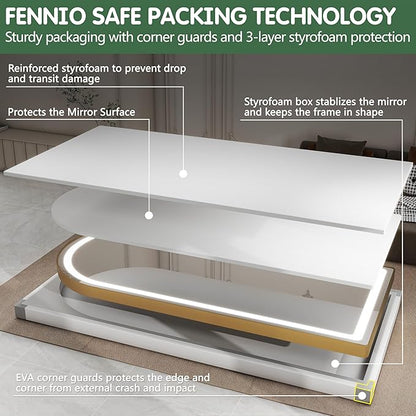 FENNIO Full Length Mirror with Lights, 80" x 36" LED Full Body Mirror for Bedroom, Salon, Dimmable, 3 Color Lighting [Tempered Glass]