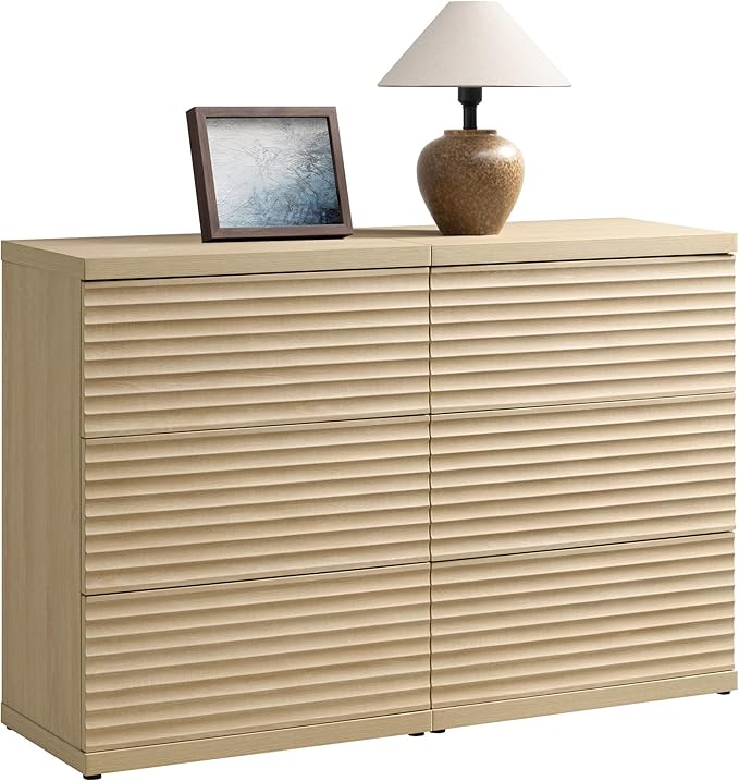 SICOTAS Fluted Sideboard Buffet Cabinet with Storage, Modern Credenza Storage Cabinet with 3 Larger Drawers, Mid Century Coffee Bar Table for Living Room Entryway Kitchen, Coastal Oak (2 PCS)
