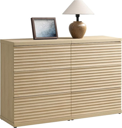 SICOTAS Fluted Sideboard Buffet Cabinet with Storage, Modern Credenza Storage Cabinet with 3 Larger Drawers, Mid Century Coffee Bar Table for Living Room Entryway Kitchen, Coastal Oak (2 PCS)