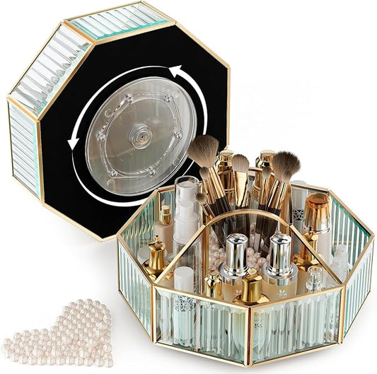 360° Rotating Makeup Organizer Spinning Vanity Organizer with Makeup Brush Holder for Countertop, Bathroom Storage, Skincare, Perfume & Cosmetic Organizer for Vanity