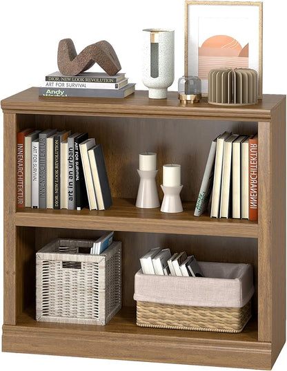 blini 2-Shelf Bookcase Wooden Bookshelves 33in Wide Floor Standing Display Storage Shelves Vintage Oak Bookcase for Home Office, Living Room, Bed Room