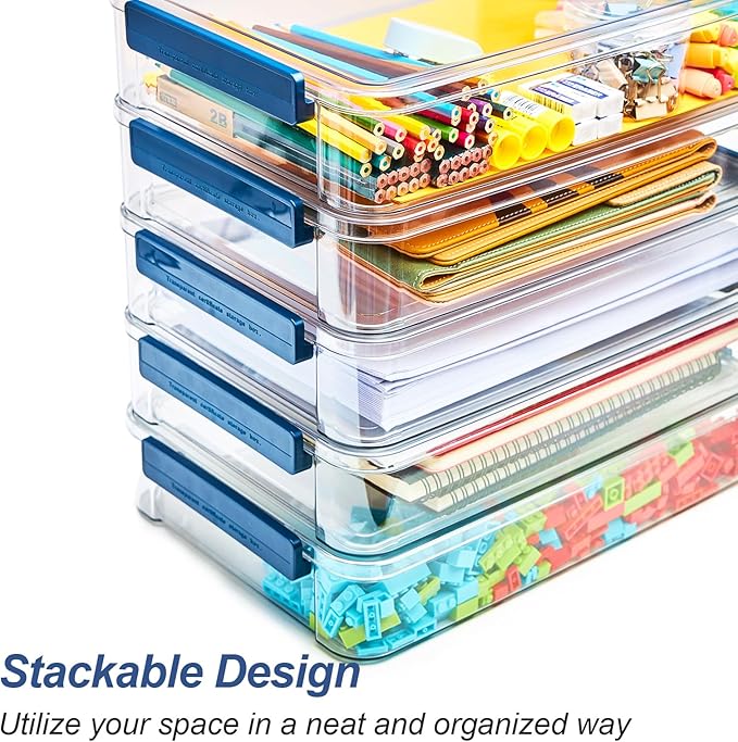 CATOOMUU 2 Pcs 5.5qt 9 x 13 Plastic Portable Project Case With Snap-Tight Latch Clear Stackable Storage Box With Lids Organizer Container For A4 File Photo Documents Scrapbook Craft Art Supplies