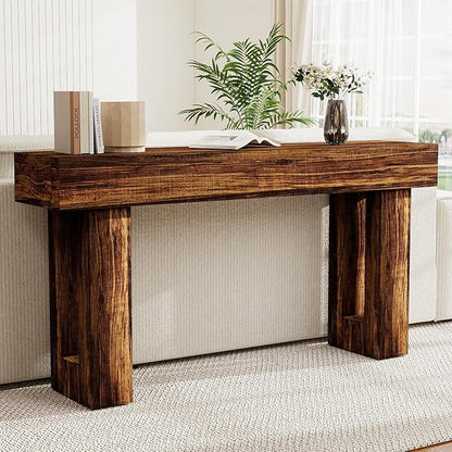 Spaco 63'' Long Console Table,2 Tier Farmhouse Entryway Table Sofa Table with Storage,Wood Behind Couch Table for Living Room, Hallway,Foyer (Dark Brown)