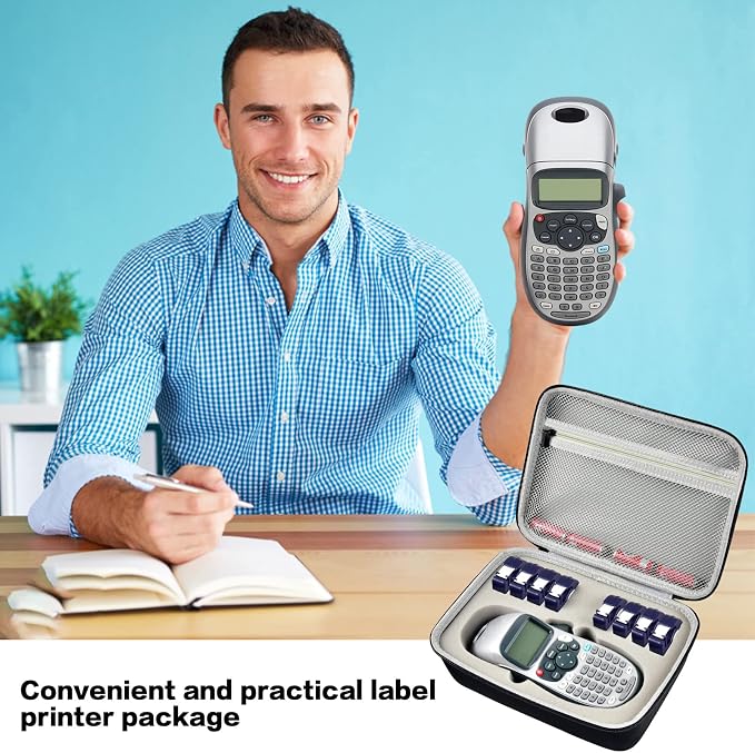 Hard EVA Carrying Case Compatible with DYMO LetraTag LT-100H Label Maker, Organizer for Label Machine & 8 Tape Refills, Shockproof Travel Storage with Mesh Pocket (Case Only)