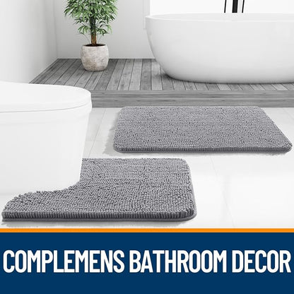OLANLY Toilet Rugs U-Shaped 24x24, Extra Soft Absorbent Chenille Contour Bathroom Rugs for Toilet, Dry Quickly, Machine Washable, Non-Slip Bath Mat, Grey