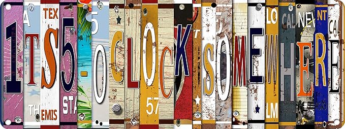Bar Signs For Bar Decor Its 5 O'Clock Somewhere Sign,Funny Vintage Bar Accessories Drinking Signs Gifts for Men,16 x 4 Inches
