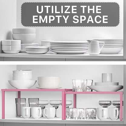 Simple Houseware Expandable Stackable Kitchen Counter Shelf Organizer, Pink, Metal Top, 11.25 in L x 7.9 in W x 5.4 in H