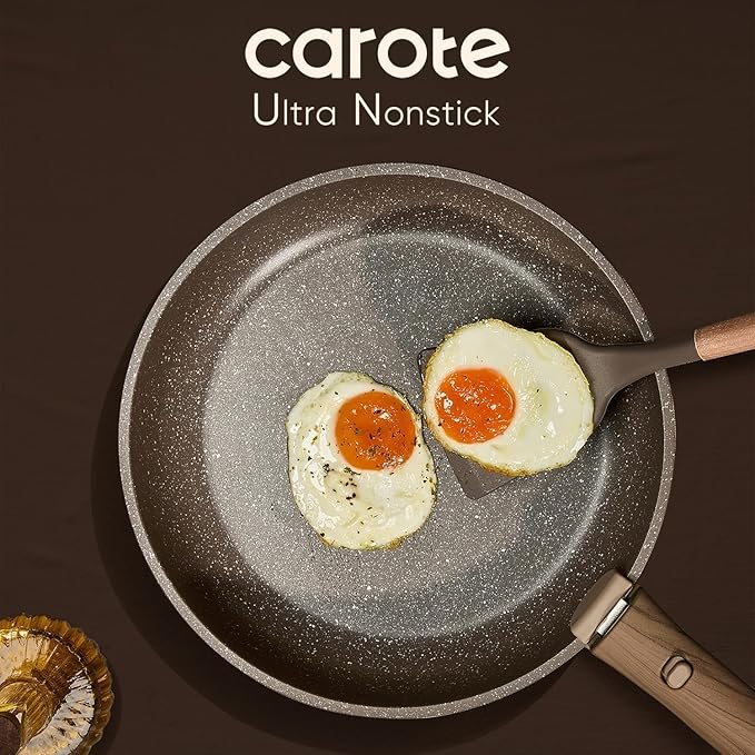CAROTE 17PCS Pots and Pans Set Non Stick with Detachable Handle, Nonstick Cookware Sets, Cooking Kitchen Set, Oven/Dishwasher Safe, Induction Cookware, Brown, RV Kitchen Pot and Pan
