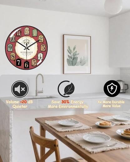 Decorative Wall Clocks Batterys Operated, Retro Wall Clock with Glass Dial, 12-Inch Dial with Roman Numerals, Silent and No Ticking, Suitable for Living Room, Bedroom, Dining Area, Workspace