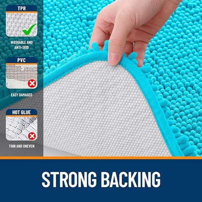 OLANLY Toilet Rugs U-Shaped 24x20, Extra Soft Absorbent Chenille Contour Bathroom Rugs for Toilet, Dry Quickly, Machine Washable, Non-Slip Bath Mat, Aqua Sky
