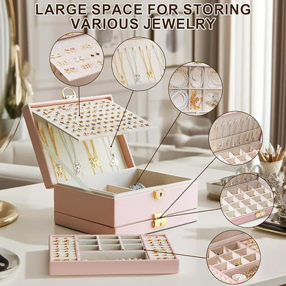 Yoobao Jewelry Box for Women, 3 Layer with Double Lock, Removable Tray, Jewelry Holder Organizers for Earrings Necklaces Rings Bracelets Watches, Ideal Present for Birthday Graduation Anniversary