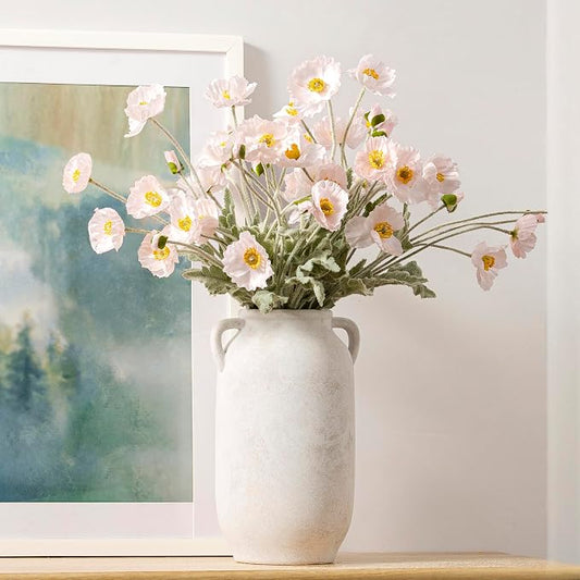 Large Flower Vase Home Decor - Tall Ceramic Farmhouse White Rustic Table Vases with Handle Living Room Decoration Decorative Modern for Fireplace Kitchen (12" Rustic)