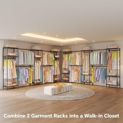 H11 Large Clothing Rack for Hanging Clothes Heavy Duty Garment Rack, Freestanding Wardrobe Closet Organizer and Storage with Expandable Hanger Rods, Extendable from 7.8 to 10.8 ft, Black