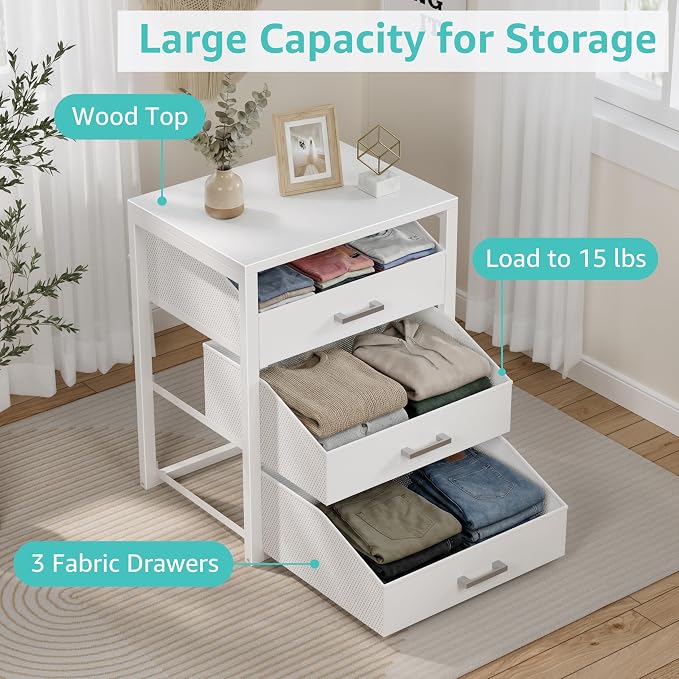 BOLUO Closet Drawers White Fabric 3 Drawer Small Dresser for Closet Organizers and Storage Bedroom Dorm Modern