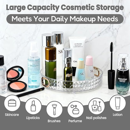 360 Rotating Makeup Organizer for Vanity, 1 Tier Diamond Pattern Perfume Stand, Large Capacity Skin Care Lotion Cosmetic Organizer, Bathroom Countertop Organizer, Makeup Holder, Clear