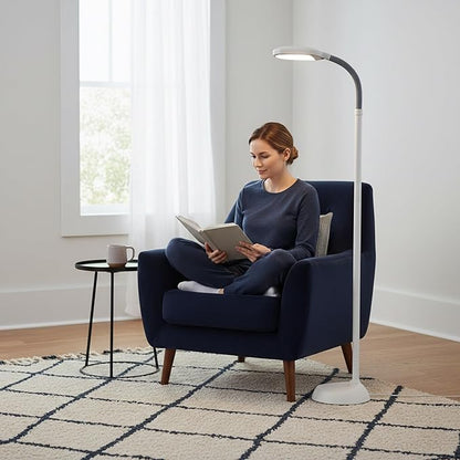 Bedford Home Floor Lamp - Full Spectrum Natural Sunlight Lamp with Bendable Neck - Reading, Craft, Studying, and Esthetician Light (Beige)