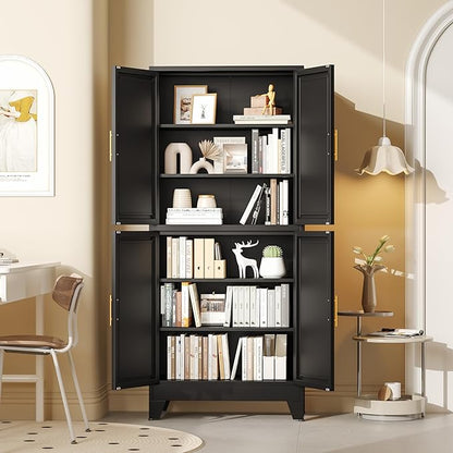 GAIOUS 75.2" Tall Metal Pantry Cabinet, Storage Cabinets with 4 Door and 4 Adjustable Shelves, Black Kitchen Pantry Storage Cabinet, Freestanding Cupboard for Kitchen Dining Room Living Room Bathroom