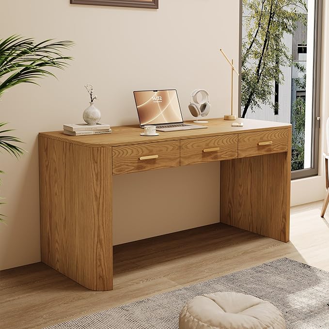 Maggym 60” Modern Writing Desk with 3 Storage Drawers, Home Office Computer Desk for Study, Workstation Table for Bedroom & Living Room