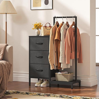 Dresser for Bedroom with Hanging Rack, 3 Drawers Dresser for Bedroom - Black