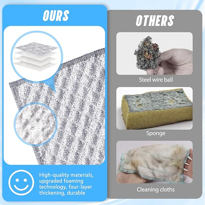 Wangjinpeng10 Pcs New Upgrade 4-Layer Metal Dish Cloths, Non-Scratch Odor-Free Multipurpose Wire Dishwashing Rags for Wet Dry Use, Kitchen Cleaning Cloths for Dishes, Sinks & Stove Tops(7.87X7.87)