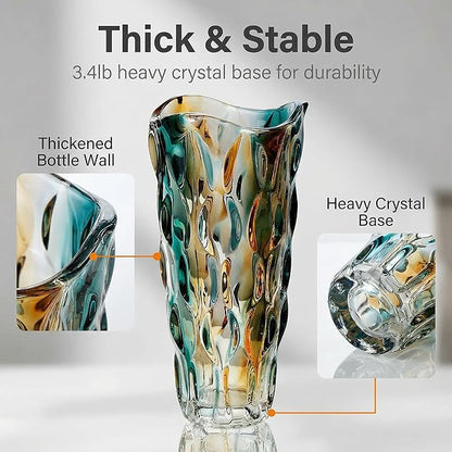 CEMABT 9.5inch 3.4 lb Glass Vases for Flowers Unbreakable Thickened Morden vase for Tables Centerpieces,Colorful,Vintage and Clear Rose Large Flower vases for Bouquet Unique Gifts（Gold Blue）