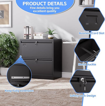 2 Drawer Lateral File Cabinet,30.24" H Metal Wide Filing Cabinet with 2 Locks and Business Card Slot for Home Office School Hanging Letter/Legal/F4/A4 Size Folders,Required Assembly,Black