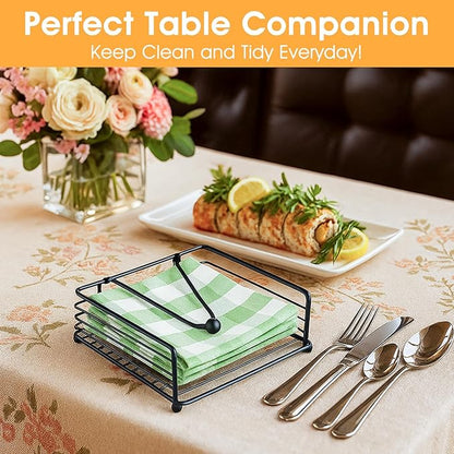 3 Pcs Napkin Holders for Paper Napkins, Black Flat Napkins Holders, Metal Napkin Dispenser for Kitchen Tables, Farmhouse, Dinner, Outdoor - 7.1" L x 7.1" W x 2.7"H