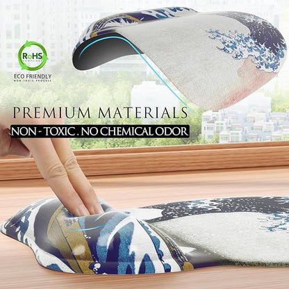 MROCO Ergonomic Mouse Pad with Gel Wrist Rest, 9.4 x 8.1 in, Great Wave | Ergonomic Shape Design, Multiple Pattern Options, Gel Wrist Comfort, Smooth Lycra Surface, Non-Slip PU Base