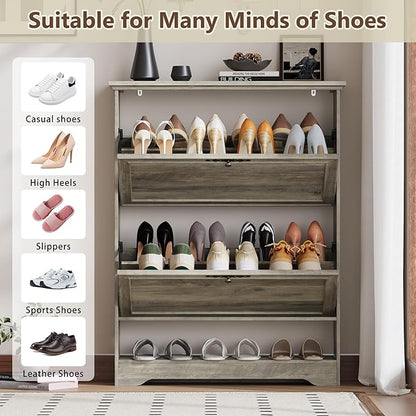 Shoe Cabinet for Entryway, Slim Shoe Storage Cabinet with Adjustable Shelves, Wooden Rack and Organizer for Small Spaces, Closet, Foyer, Hallway