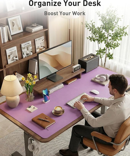 Aothia Faux Leather Desk Mat - Large Mouse Pad, Non-Slip PU Leather Blotter, Waterproof Writing Surface for Office and Home (Iris Violet, 40" x 24")