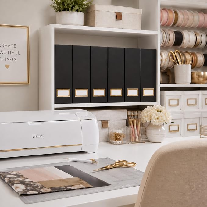 BLU MONACO | Cardboard Magazine File Holder Set of 6 Black | Vertical Magazine File Holder with Gold Label Slots | Standing File Holder and Cardboard Bins for Shelves Desk Storage