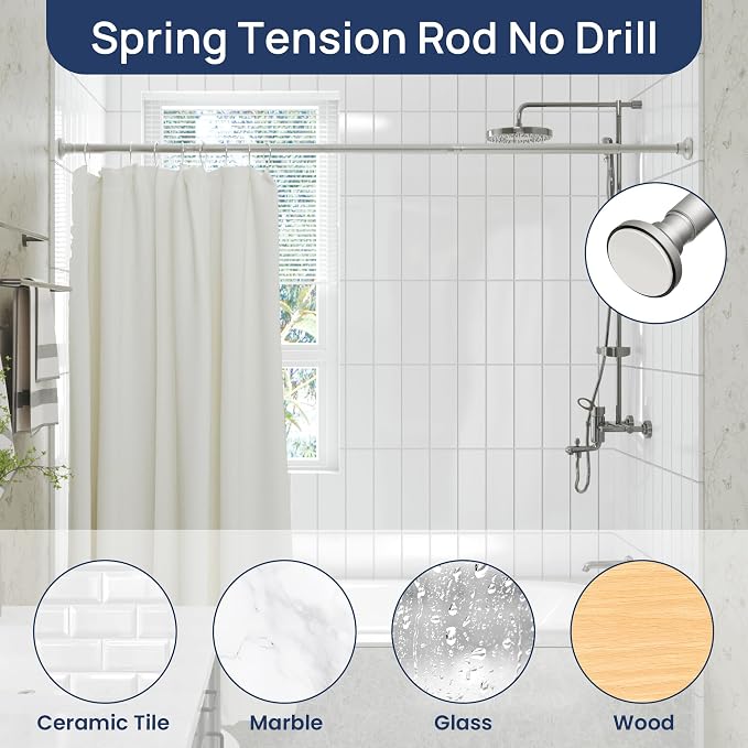 ENJOYBASICS Shower Curtain Rod 30 to 64 Inches, Stainless Steel Adjustable Spring Tension Rods No Drill for Bathroom, Closet, Window, Room Divider, Never Rust, Non Slip, Nickel