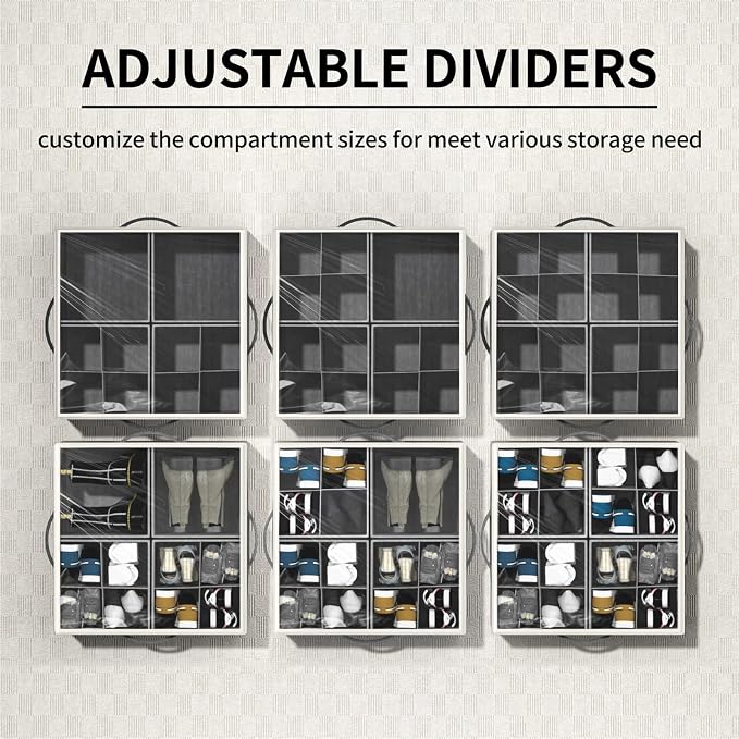 Aokeyee Shoe Organizer for Closet,2 Pack Foldable Shoe Storage Organizer Box Bin with Adjustable Dividers and Clear Cover, Fits up to 16-32 Pairs
