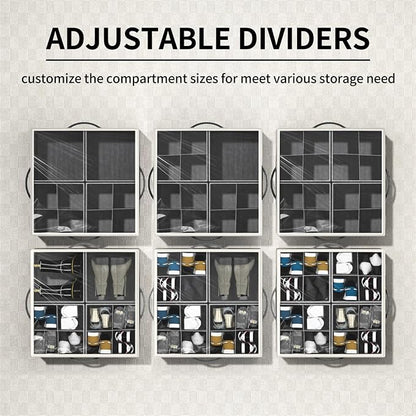 Aokeyee Shoe Organizer for Closet,2 Pack Foldable Shoe Storage Organizer Box Bin with Adjustable Dividers and Clear Cover, Fits up to 16-32 Pairs
