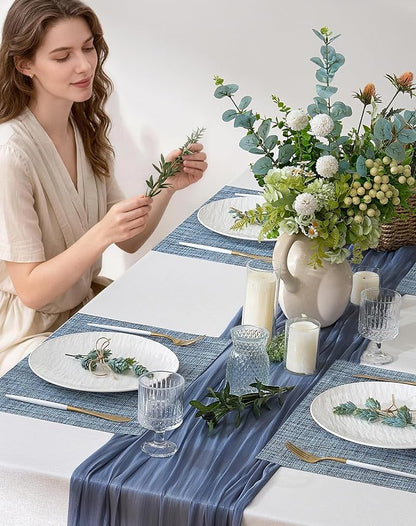 Leetaltree Deep Navy Woven Placemats Set of 24 - Heat Resistant Non-Slip Place mats for Dining Table, Washable Durable PVC Vinyl Woven Table Mats(Deep Navy, 24)