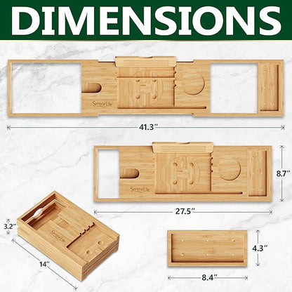 SereneLife Premium Bathtub Tray Caddy, Expandable Bath Tray, Unique House Warming Gifts, Gift for Mom, Women, New Home, Wedding, Anniversary, Bridal Shower, Universal Fit for All Tub - Natural,Folding