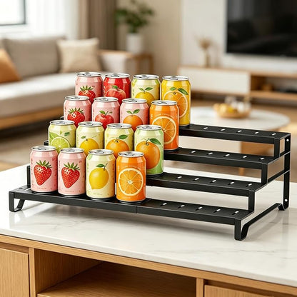 Attelite 4 Tier Expandable Can Rack Organizer for Pantry, Adjustable 13"-21" Metal Soda Can Organizer, Pantry Organization Canned Food Storage Holder for Kitchen Cabinet Countertop, Black 2Pack