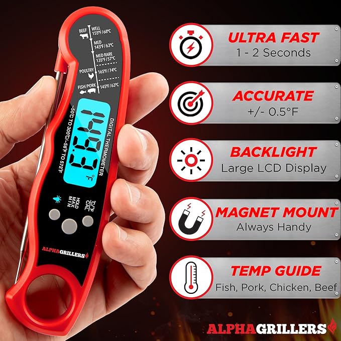 Alpha Grillers Meat Thermometer Digital – Instant Read Food Thermometer for Cooking & Grilling – Professional Kitchen Fathers Day Gift for Dad Men Him Husband