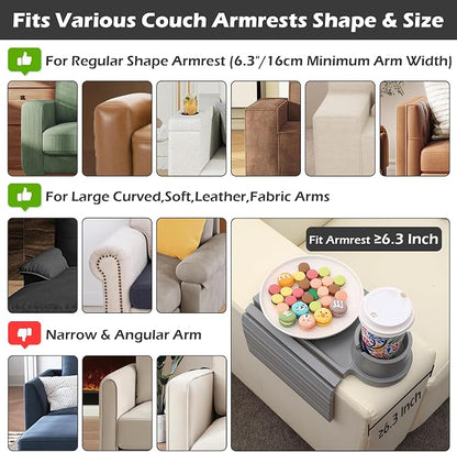 GHKINMAL Couch Cup Holder Tray, Large Couch Arm Table with 360° Ratated Phone Holder, 3 in 1 Bamboo Sofa Armrest Tray with Anti-Slip Couch Organizer for Remote,Cellphone,Snacks