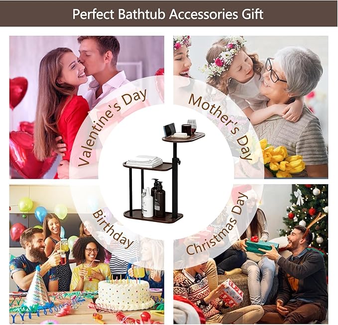 3 Layer Bathtub Tray Table,Bamboo Swivel Bathtub Side Table Height Adjustable,Freestanding Bathtub Tray for Tub Against Wall,Bathtub Accessories&Bathroom Organizer for Luxury Home Spa (Brown)