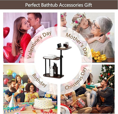 3 Layer Bathtub Tray Table,Bamboo Swivel Bathtub Side Table Height Adjustable,Freestanding Bathtub Tray for Tub Against Wall,Bathtub Accessories&Bathroom Organizer for Luxury Home Spa (Brown)
