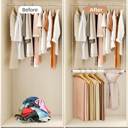 STORAGE MANIAC Adjustable Closet Rod for Hanging Clothes, 1 Pack White | Expandable 17.9"-29.7" Heavy-Duty Metal Closet Hanging Rod with 9 Height Adjustments, Space-Saving Double Closet Organizer